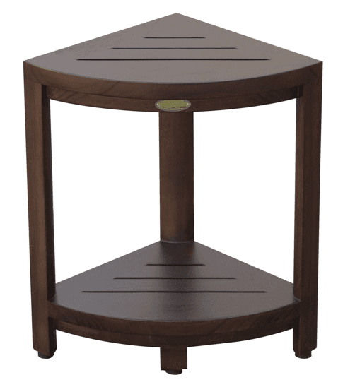Compact Triangular Teak Shower Outdoor Bench With Shelf In Brown Finish - Homeroots - Flyclothing LLC