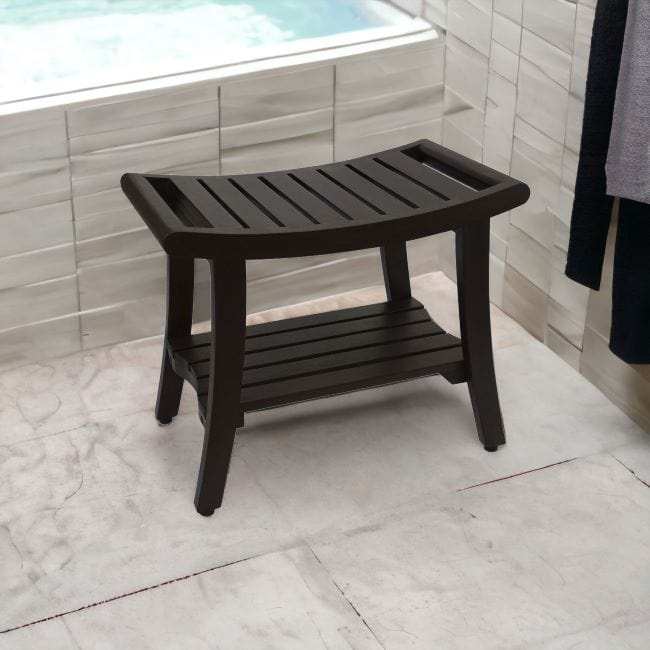 Contemporary Teak Shower Bench With Shelf And Handles In Brown Finish - Homeroots - Flyclothing LLC