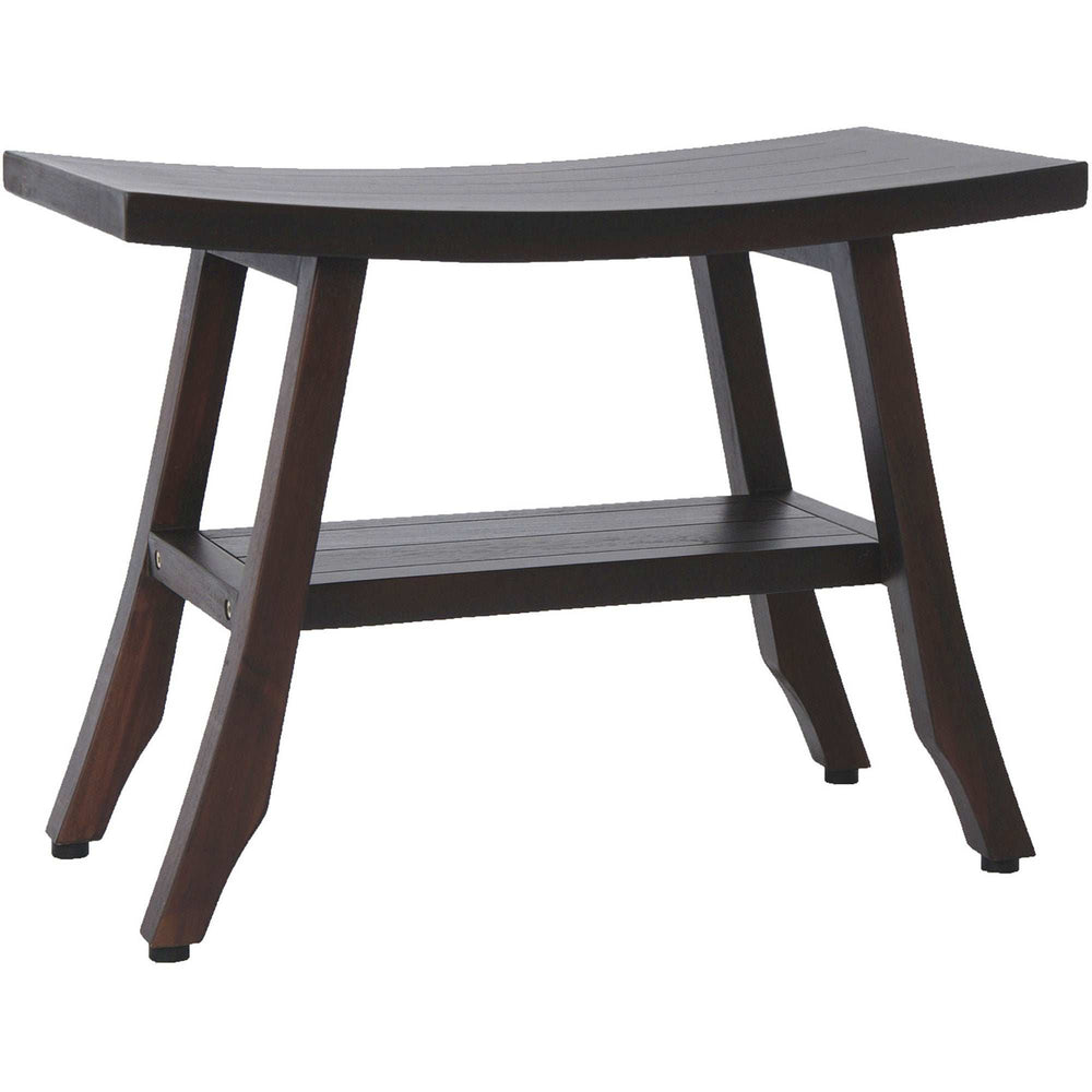 Contemporary Teak Shower Bench With Shelf In Brown Finish - Homeroots - Flyclothing LLC