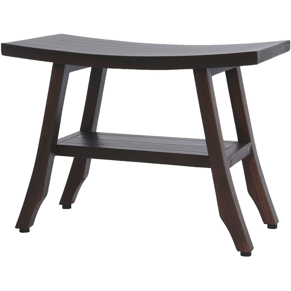 Contemporary Teak Shower Bench With Shelf In Brown Finish - Homeroots - Flyclothing LLC