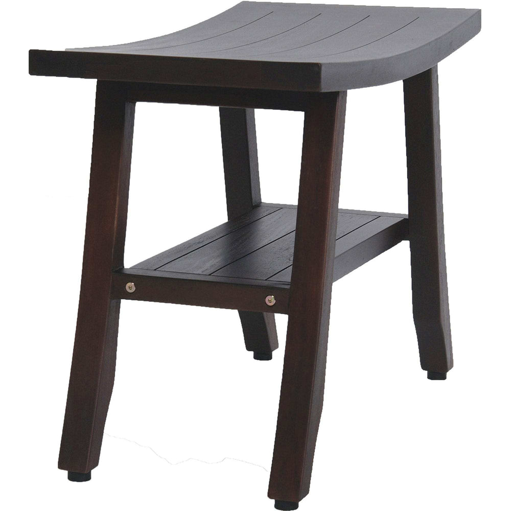 Contemporary Teak Shower Bench With Shelf In Brown Finish - Homeroots - Flyclothing LLC