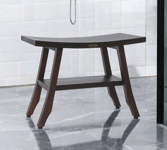 Contemporary Teak Shower Bench With Shelf In Brown Finish - Homeroots - Flyclothing LLC