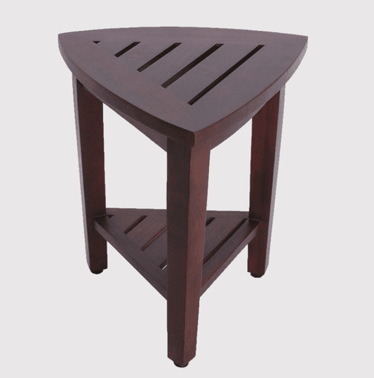 Compact Teak Corner Shower Outdoor Bench With Shelf In Brown Finish - Homeroots - Flyclothing LLC