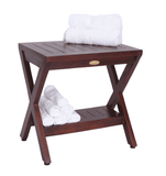 Compact X Shape Teak Shower Outdoor Bench With Shelf In Brown Finish - Homeroots - Flyclothing LLC