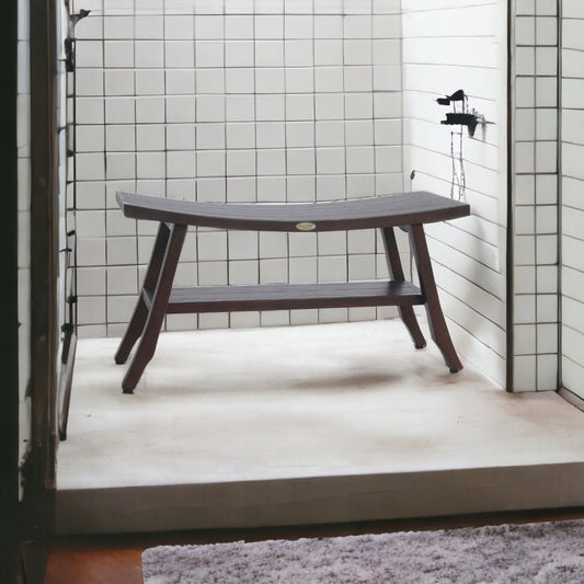 34" Brown Teak Shower Bench With Shelf - Homeroots
