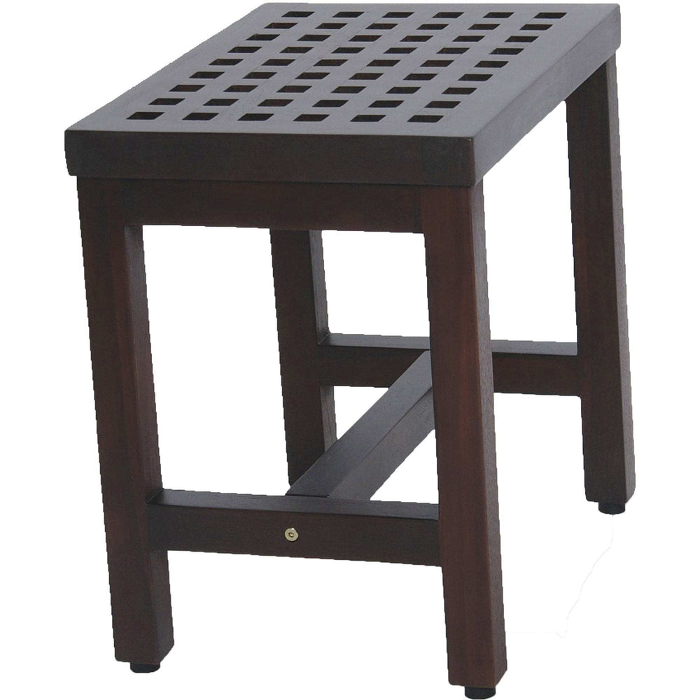 Compact Rectangular Teak Lattice Pattern Shower Or Outdoor Bench In Brown Finish - Homeroots - Flyclothing LLC