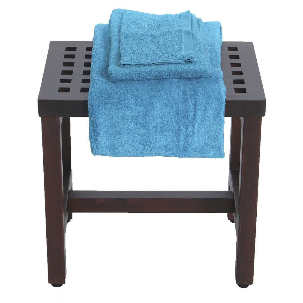 Compact Rectangular Teak Lattice Pattern Shower Or Outdoor Bench In Brown Finish - Homeroots - Flyclothing LLC