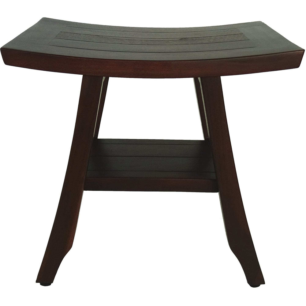 Compact Curvilinear Teak Shower Or Outdoor Bench With Shelf In Brown Finish - Homeroots - Flyclothing LLC
