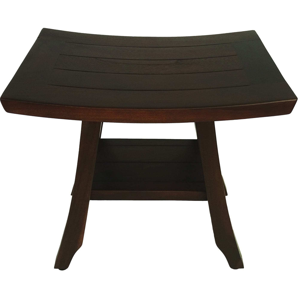 Compact Curvilinear Teak Shower Or Outdoor Bench With Shelf In Brown Finish - Homeroots - Flyclothing LLC