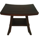 Compact Curvilinear Teak Shower Or Outdoor Bench With Shelf In Brown Finish - Homeroots - Flyclothing LLC