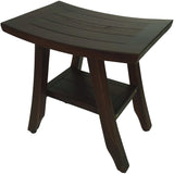 Compact Curvilinear Teak Shower Or Outdoor Bench With Shelf In Brown Finish - Homeroots - Flyclothing LLC