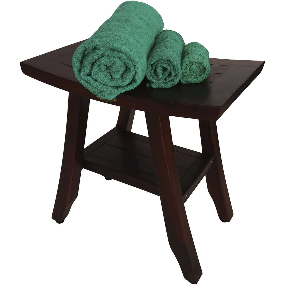 Compact Curvilinear Teak Shower Or Outdoor Bench With Shelf In Brown Finish - Homeroots - Flyclothing LLC