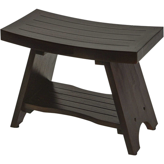 Teak Rectangular Shower Bench With Shelf In Brown Finish - Homeroots - Flyclothing LLC