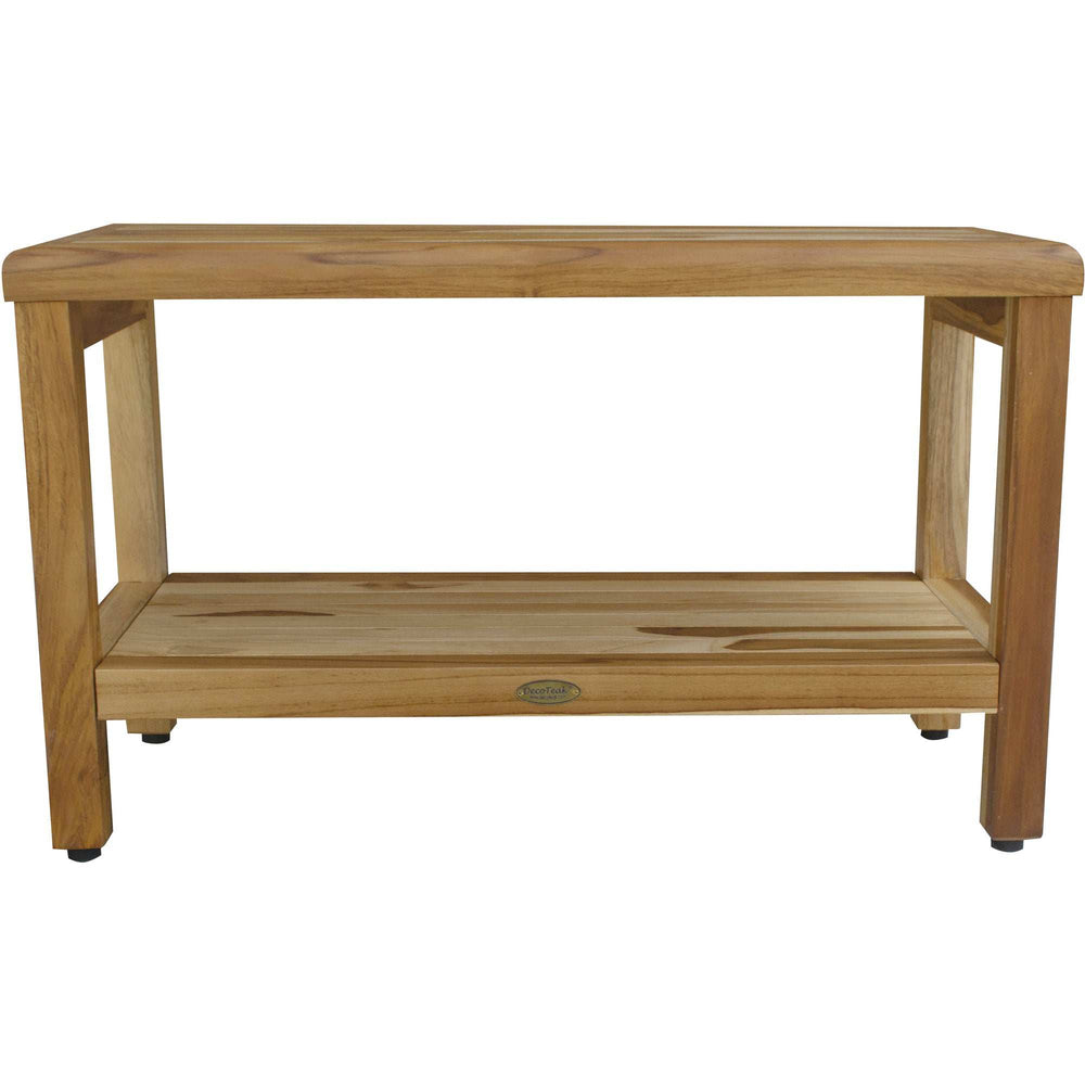Rectangular Teak Shower Bench With Shelf In Natural Finish - Homeroots - Flyclothing LLC
