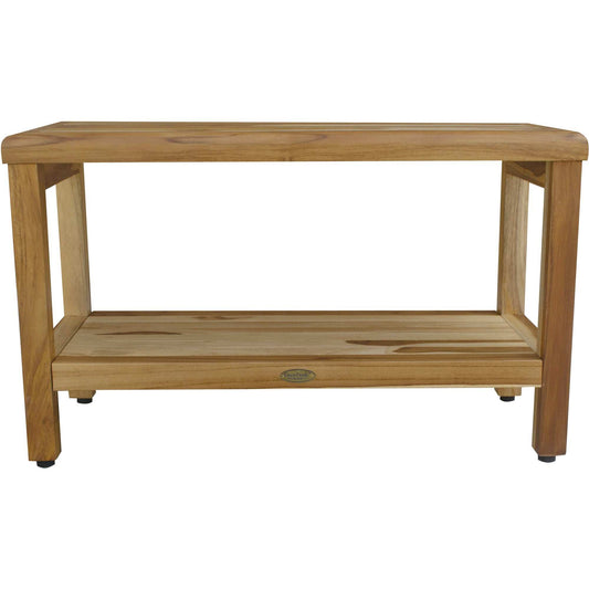 Rectangular Teak Shower Bench With Shelf In Natural Finish - Homeroots - Flyclothing LLC
