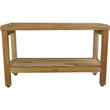 Rectangular Teak Shower Bench With Shelf In Natural Finish - Homeroots - Flyclothing LLC