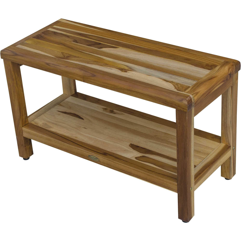 Rectangular Teak Shower Bench With Shelf In Natural Finish - Homeroots - Flyclothing LLC