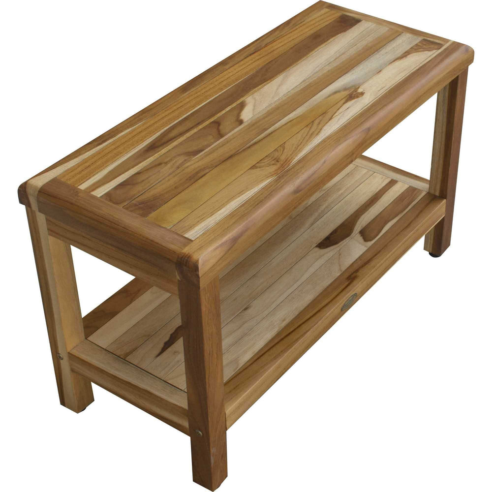 Rectangular Teak Shower Bench With Shelf In Natural Finish - Homeroots - Flyclothing LLC