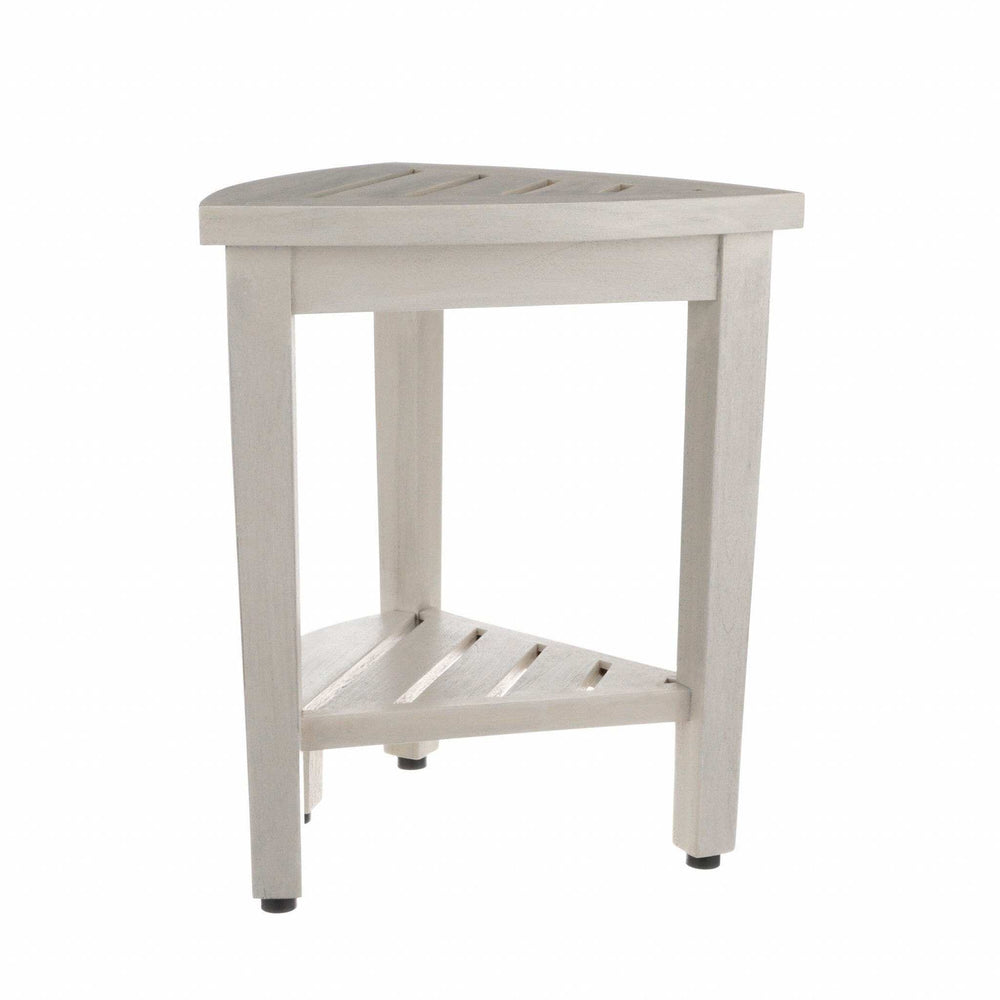 Compact Teak Corner Shower Stool With Shelf In Whitewash Finish - Homeroots - Flyclothing LLC