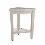 Compact Teak Corner Shower Stool With Shelf In Whitewash Finish - Homeroots - Flyclothing LLC