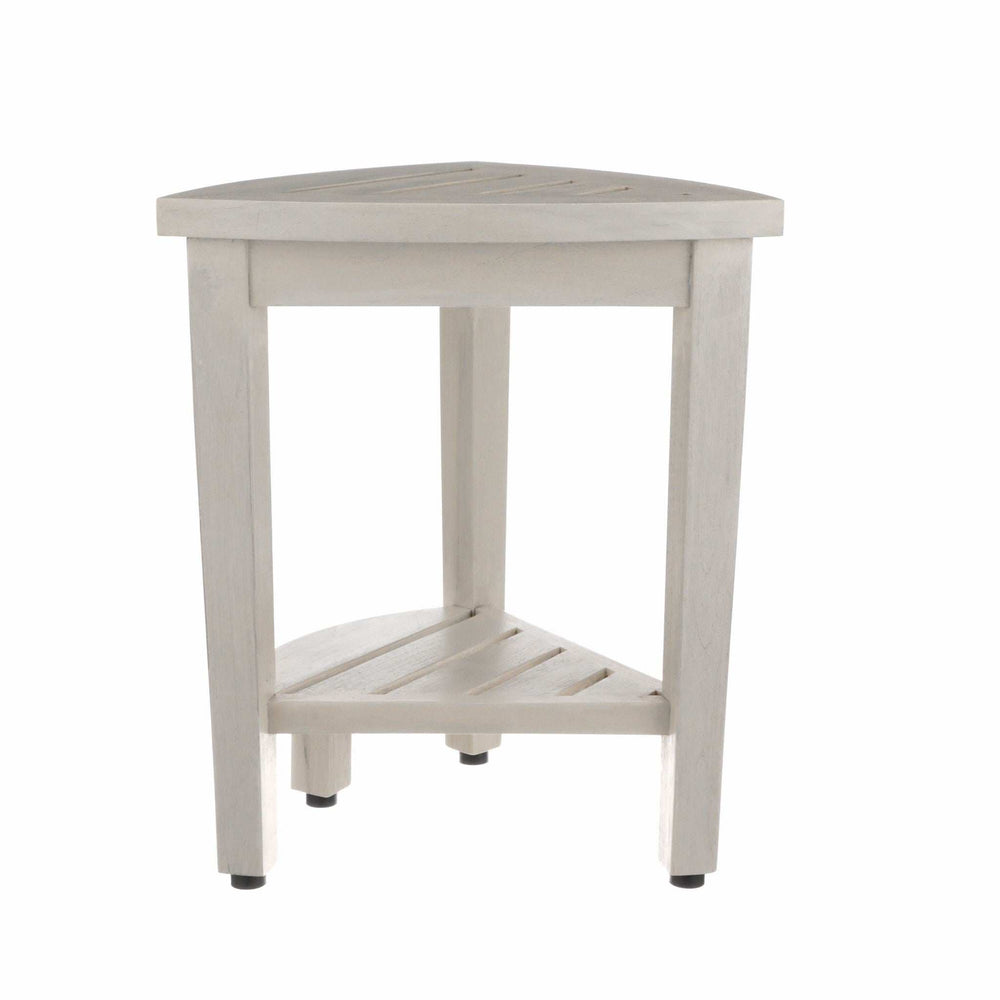 Compact Teak Corner Shower Stool With Shelf In Whitewash Finish - Homeroots - Flyclothing LLC
