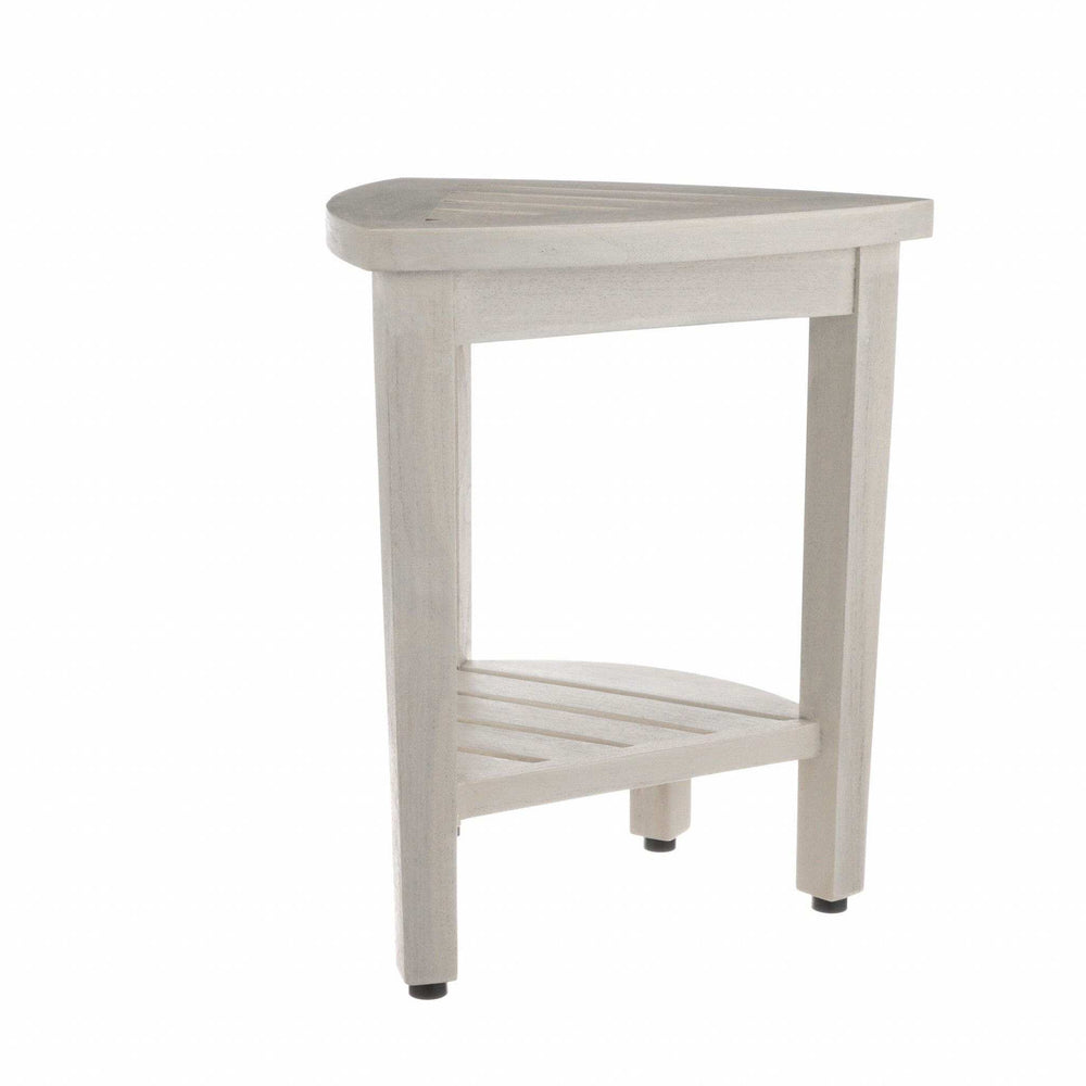 Compact Teak Corner Shower Stool With Shelf In Whitewash Finish - Homeroots - Flyclothing LLC