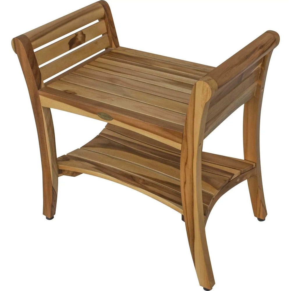 Contemporary Teak Shower Bench With Handles In Natural Finish - Homeroots - Flyclothing LLC