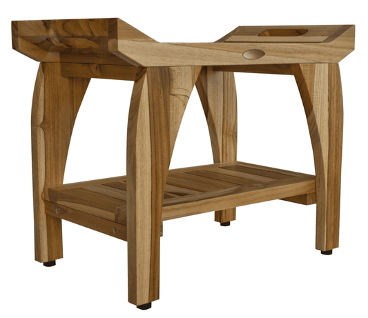 Compact Rectangular Teak Shower Bench With Handles In Natural Finish - Homeroots - Flyclothing LLC