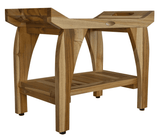 Compact Rectangular Teak Shower Bench With Handles In Natural Finish - Homeroots - Flyclothing LLC