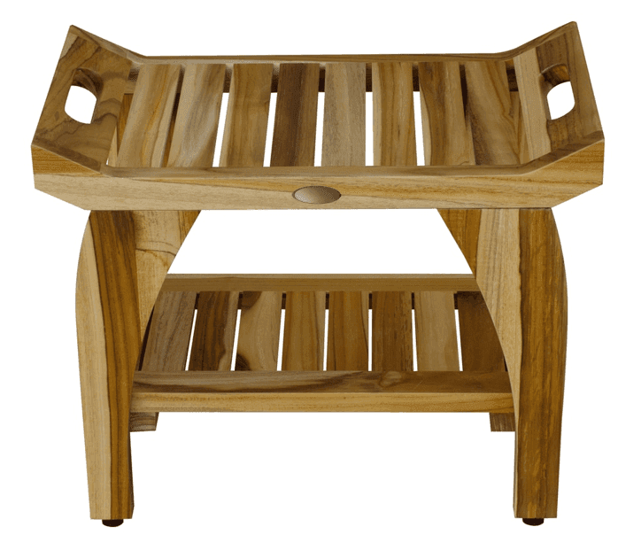 Compact Rectangular Teak Shower Bench With Handles In Natural Finish - Homeroots - Flyclothing LLC