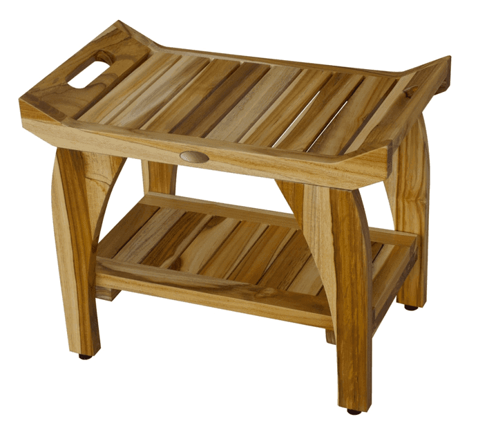 Compact Rectangular Teak Shower Bench With Handles In Natural Finish - Homeroots - Flyclothing LLC