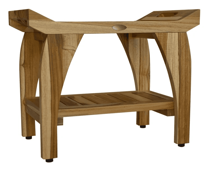 Compact Rectangular Teak Shower Bench With Handles In Natural Finish - Homeroots - Flyclothing LLC