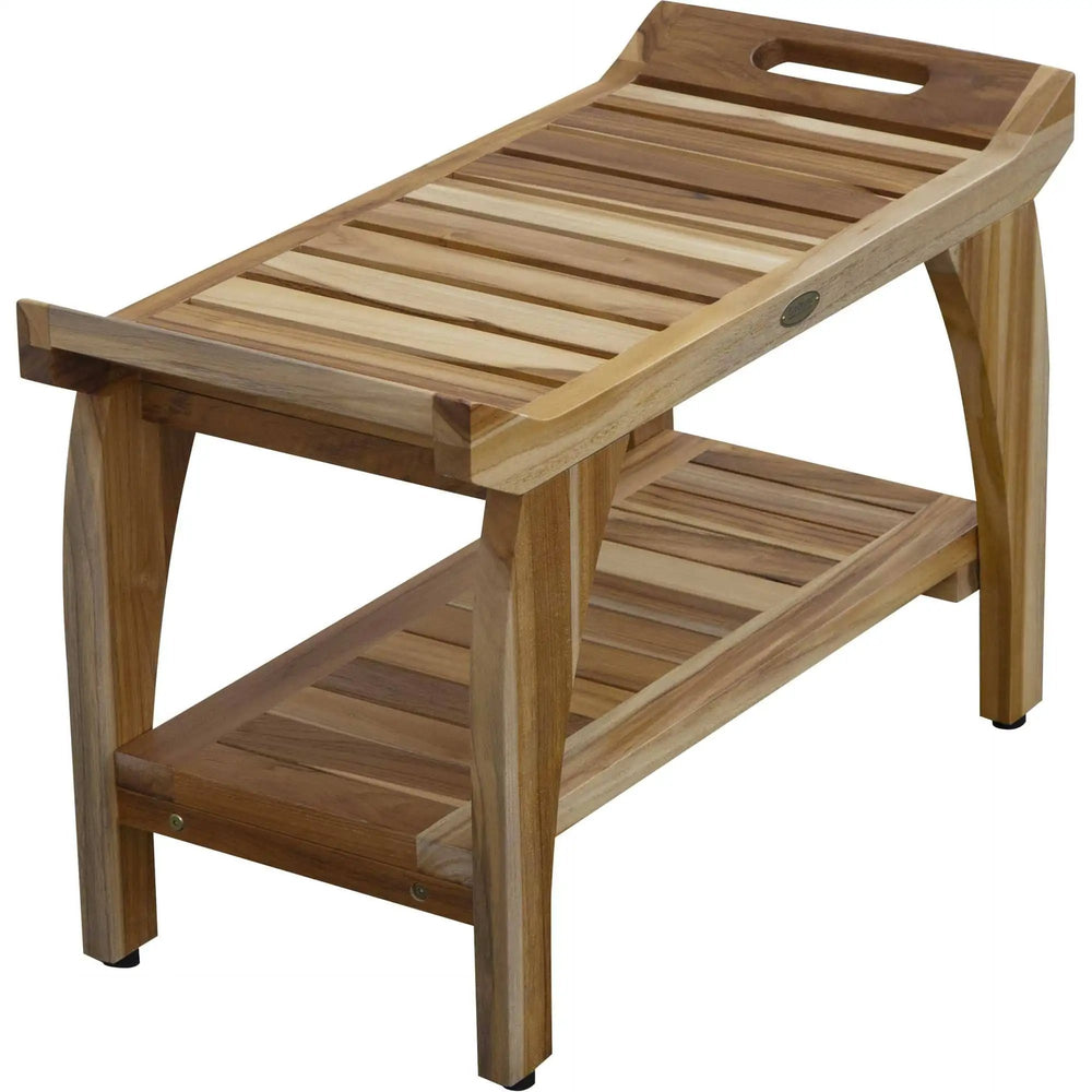 29" Teak Rectangular Shower Outdoor Bench With Handles In Natural Finish - Homeroots - Flyclothing LLC