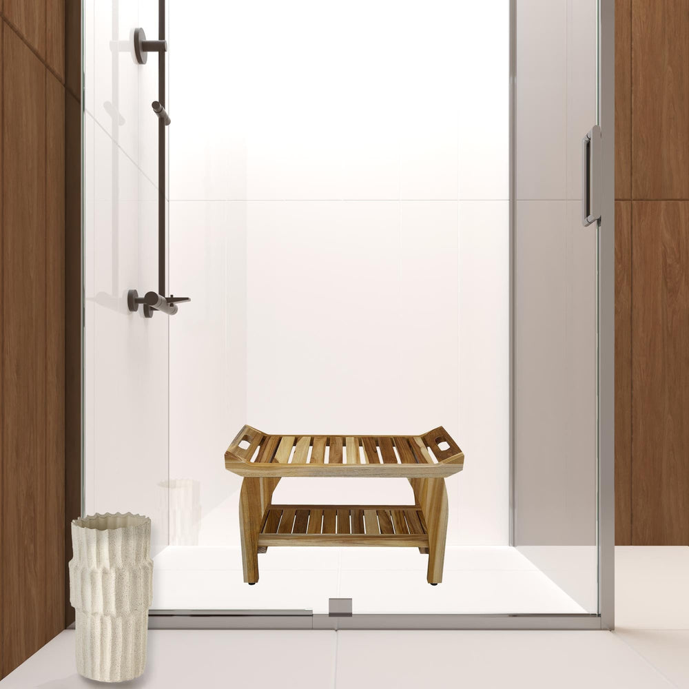 29" Teak Rectangular Shower Outdoor Bench With Handles In Natural Finish - Homeroots - Flyclothing LLC