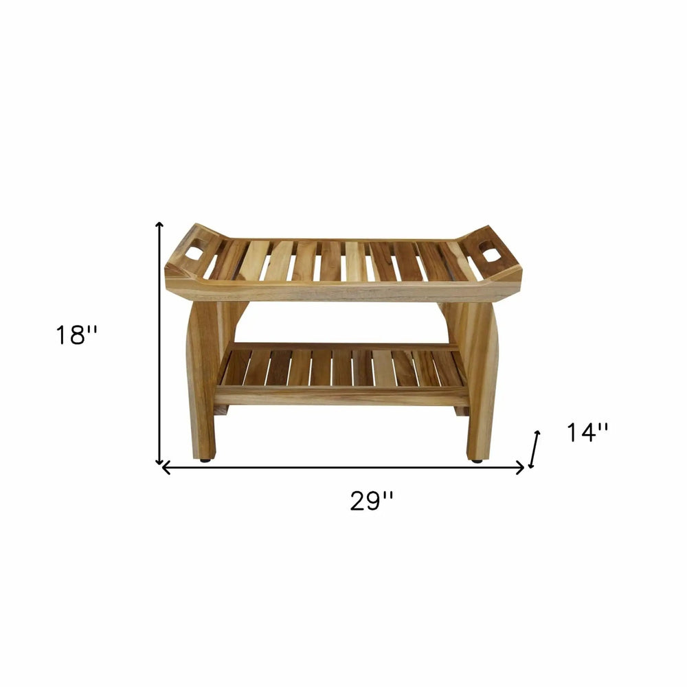 29" Teak Rectangular Shower Outdoor Bench With Handles In Natural Finish - Homeroots - Flyclothing LLC