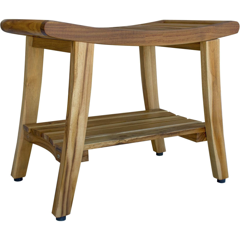 Contemporary Teak Shower Bench With Shelf In Natural Finish - Homeroots - Flyclothing LLC