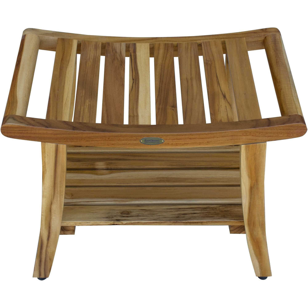Contemporary Teak Shower Bench With Shelf In Natural Finish - Homeroots - Flyclothing LLC