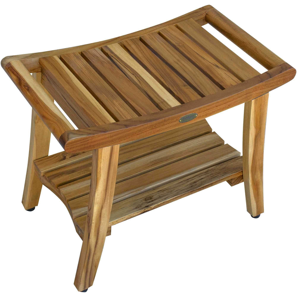 Contemporary Teak Shower Bench With Shelf In Natural Finish - Homeroots - Flyclothing LLC