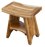 Compact Curvilinear Teak Shower Outdoor Bench With Shelf In Natural Finish - Homeroots - Flyclothing LLC