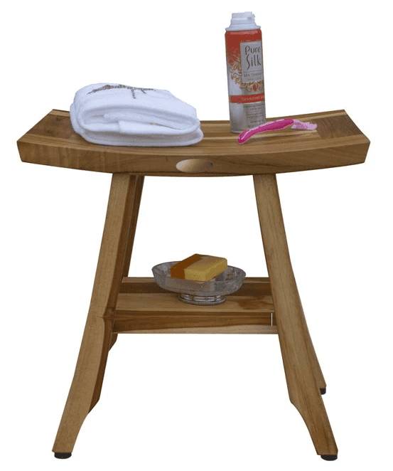 Compact Rectangular Teak Shower Outdoor Bench With Shelf In Natural Finish - Homeroots - Flyclothing LLC