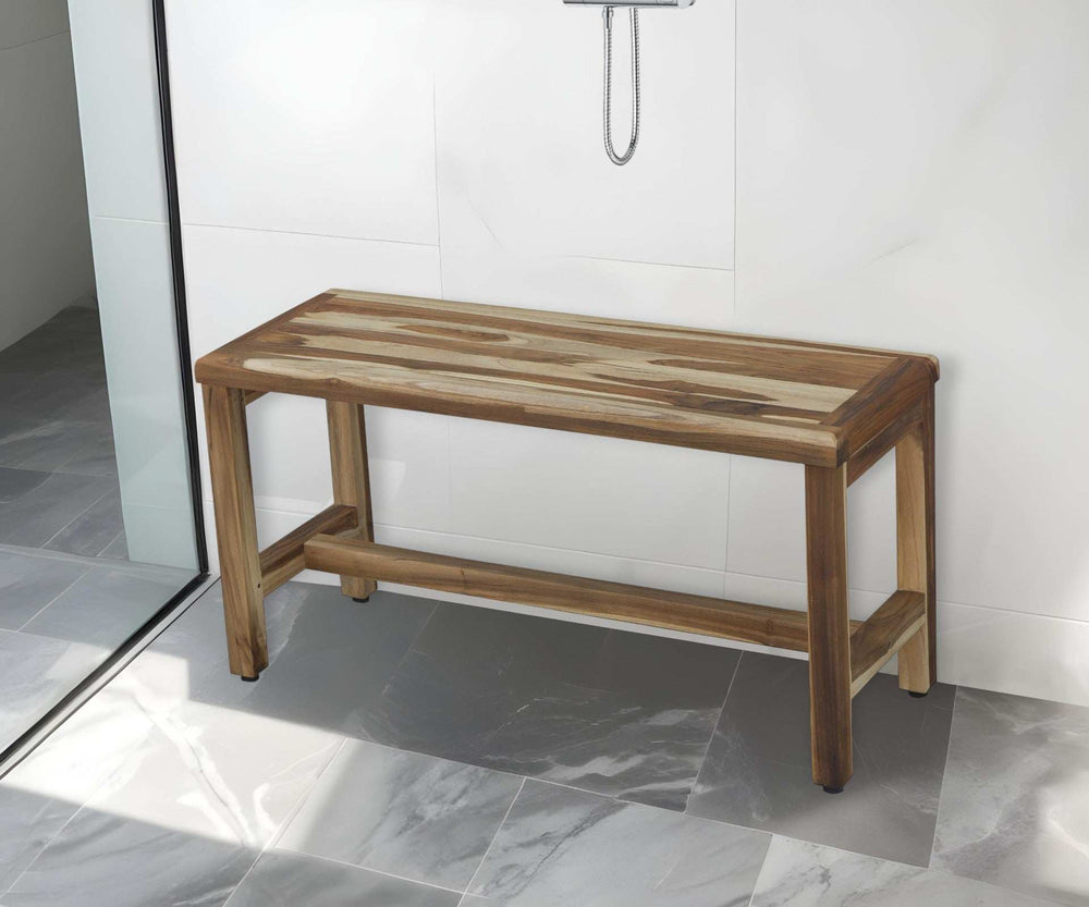 Rectangular Teak Shower Bench In Natural Finish - Homeroots - Flyclothing LLC