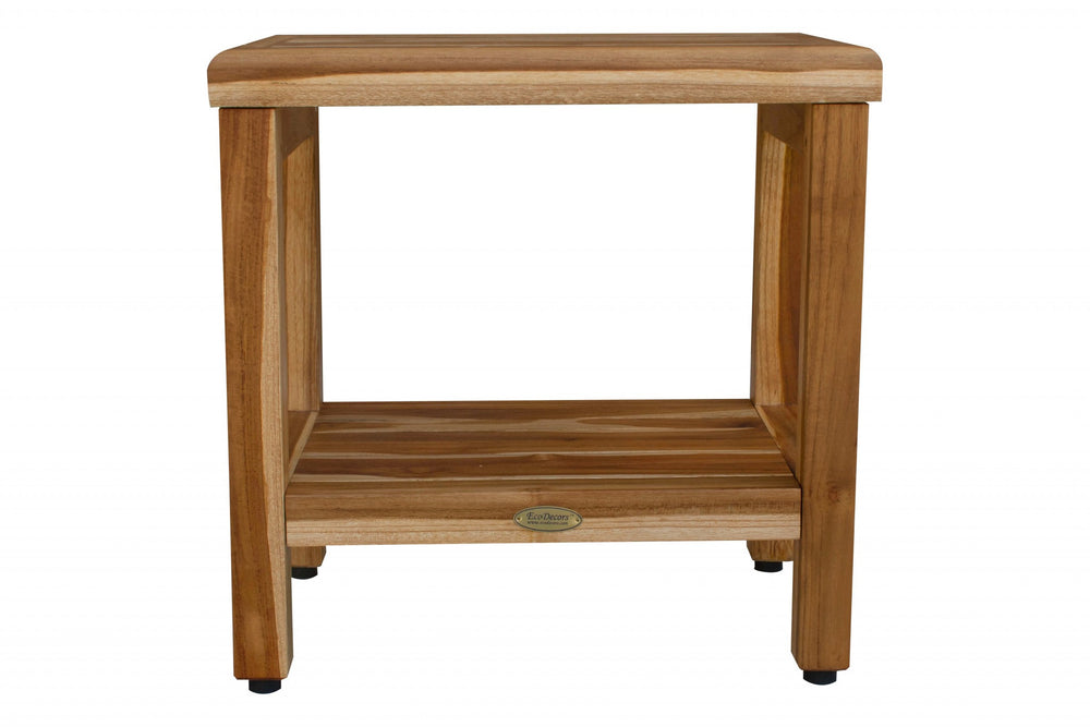 18" Contemporary Teak Shower Stool Or Bench With Shelf In Natural Finish - Homeroots - Flyclothing LLC