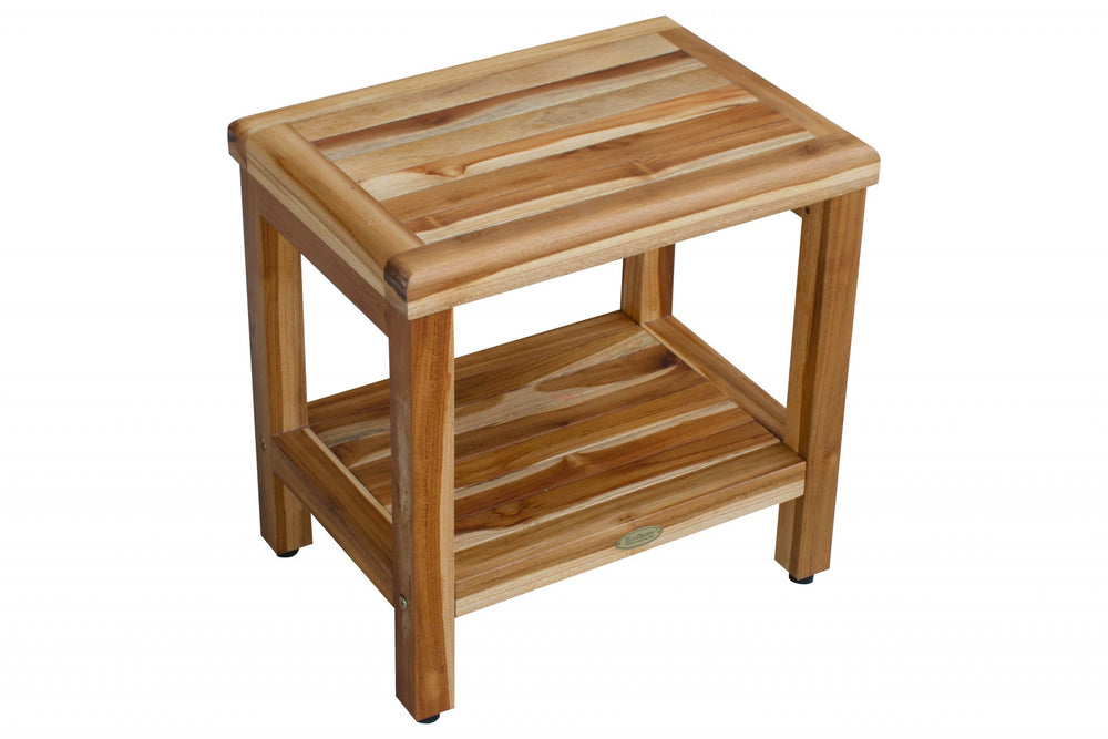 18" Contemporary Teak Shower Stool Or Bench With Shelf In Natural Finish - Homeroots - Flyclothing LLC
