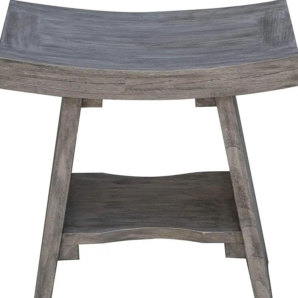 18" Gray Solid Wood Rectangular Shower Bench With Shelf - Homeroots