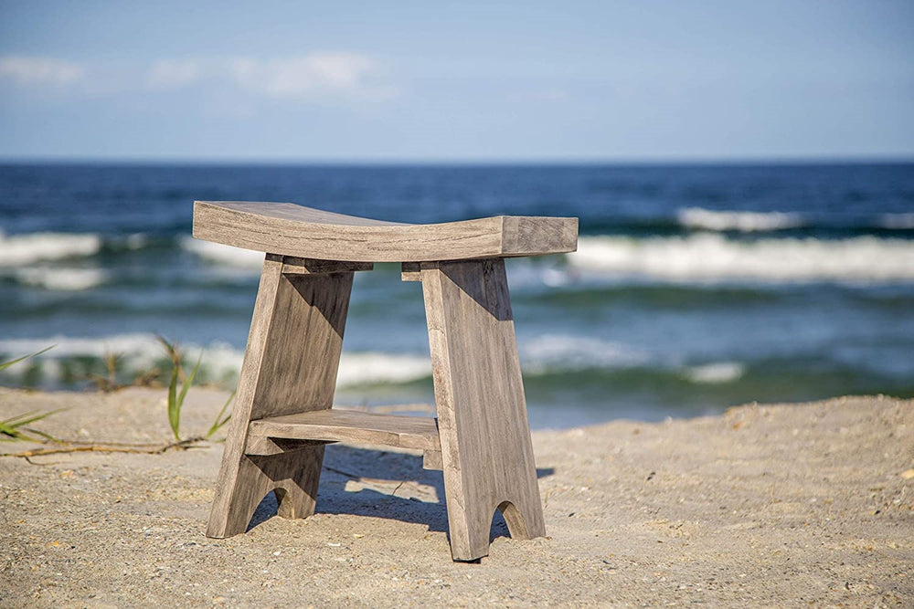 18" Gray Solid Wood Rectangular Shower Bench With Shelf - Homeroots