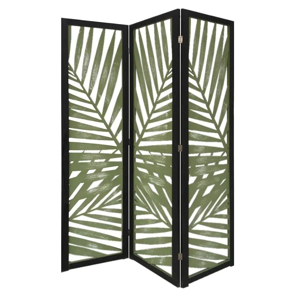 67" Green Solid WoodFolding Three Panel Screen Room Divider - Homeroots