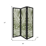 67" Green Solid WoodFolding Three Panel Screen Room Divider - Homeroots
