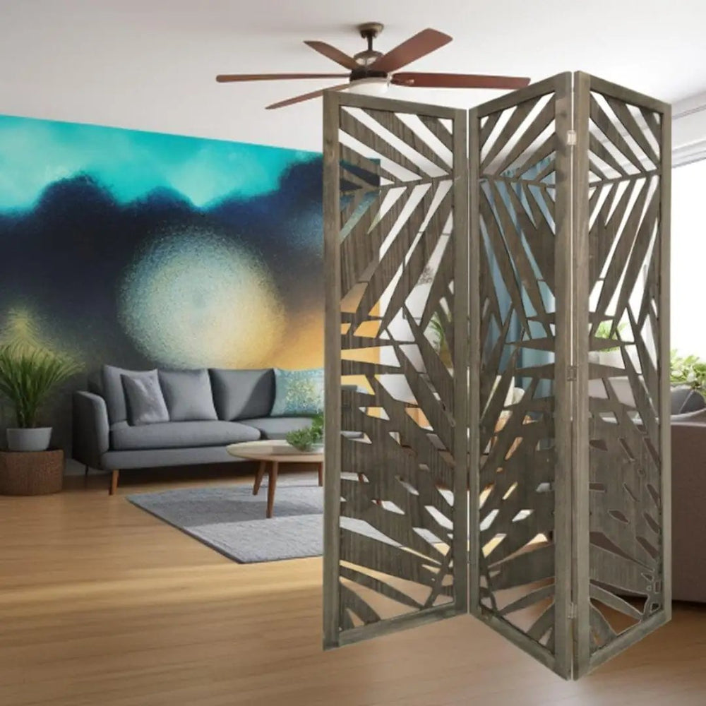 67" Gray Solid WoodFolding Three Panel Screen Room Divider - Homeroots