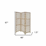 67" Brown Solid WoodFolding Three Panel Screen Room Divider - Homeroots
