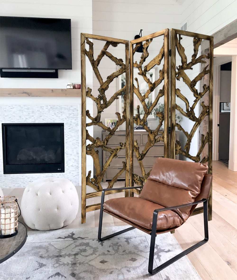 Rustic Earthy Wood Root Three Panel Room Divider Screen - Homeroots - Flyclothing LLC